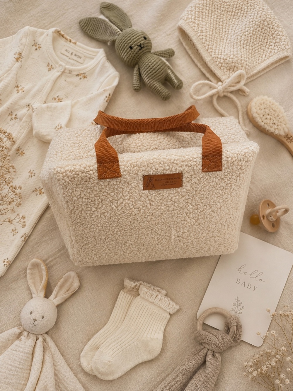 Emmanuel‎ Création Ice Cube S Bouclé Thermal Cooler Bag Cream Teddy Sherpa NWOT